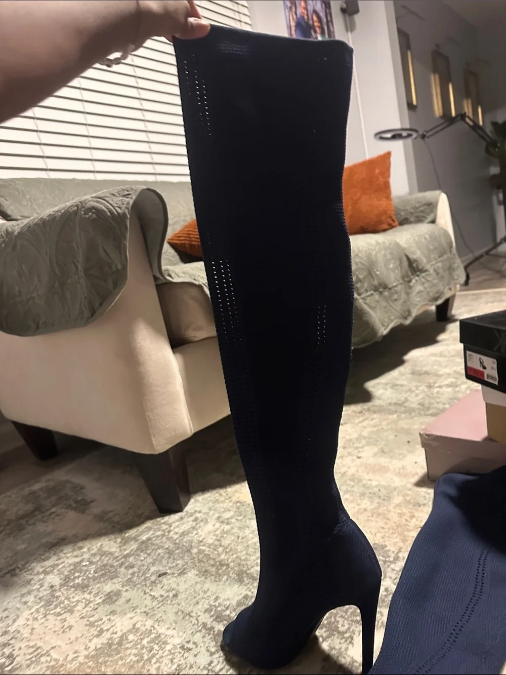 Women's Navy Knit Over-the-Knee Stiletto Boots